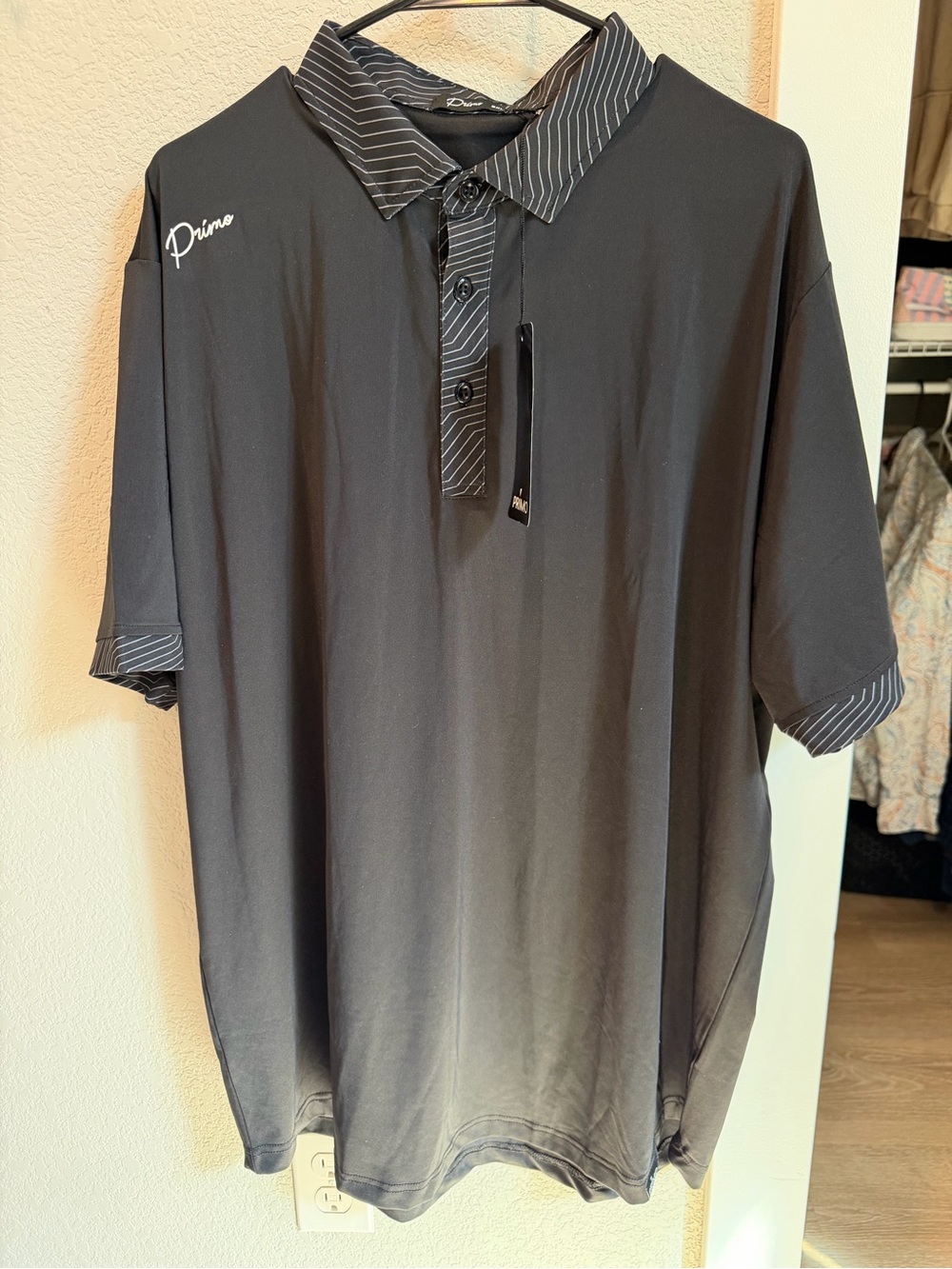 Primo Men's Black Polo with Pinstripe Collar